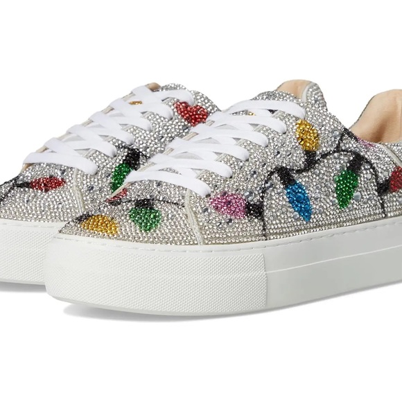 Betsey Johnson Christmas Multi Lights Crystal Gem Accents Sneakers - Picture 2 of 4